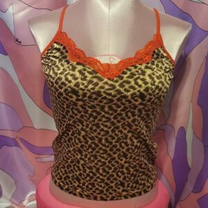 Red Leopard Print Camisole Top Size Small Gyaru Lace Summer Kawaii Y2K Jfashion